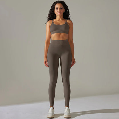 2 Pcs Women Yoga Set Sexy Seamless Sports Set Gym Fitness Bra Set Hip Push Up Leggings Set Workout Clothing Women Sportswear