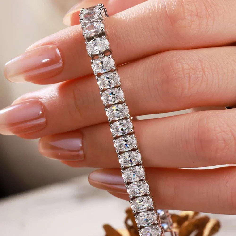 0.5Carat Oval Cut Moissanite Tennis Bracelets S925 Silver 18K Gold Plated for Women Men HipHop Jewelry Gifts GRA Certified