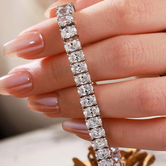 0.5Carat Oval Cut Moissanite Tennis Bracelets S925 Silver 18K Gold Plated for Women Men HipHop Jewelry Gifts GRA Certified