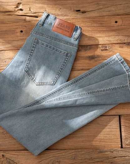 Men's Premium Lightweight Business Stretch Denim Pants - Versatile Slim Fit Straight Leg Long Trousers for All Seasons