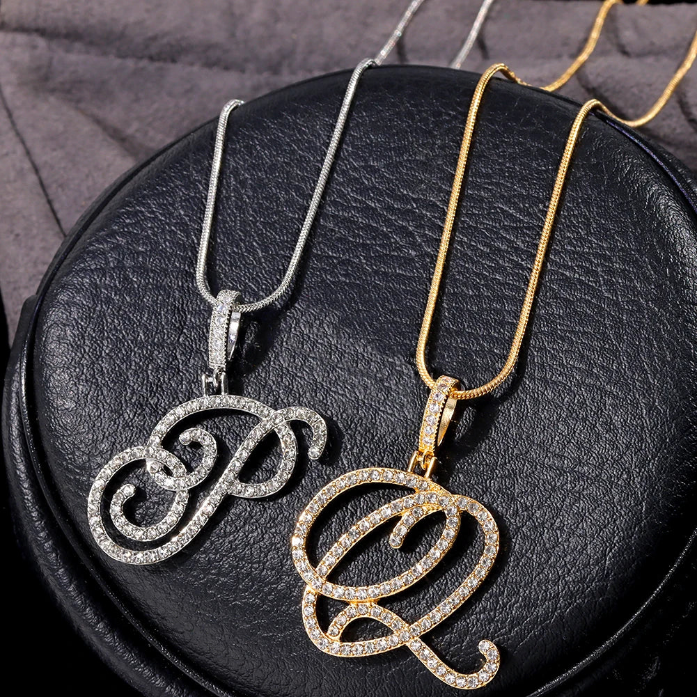 A-Z Cursive Initial Letter Name Pendant Necklace For Women Simple Rope Chain Letter Necklace Fashion Jewelry Gift