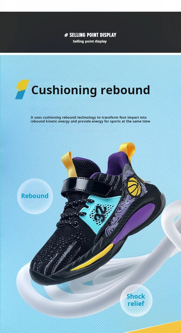 Brand Kids' Sports Shoes Non-slip Running Shoes Boys Basketball Sports Tennis Shoes Fashion Comfortable Teenager Casual Sneakers