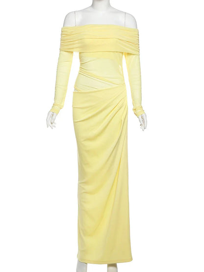 Dress Women 2025 Spring Patchwork Mesh Elegant Slash Neck Ruched Fit Chic Birthday Party Festival Vacation Vestidos