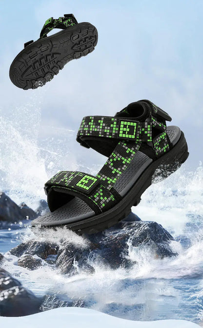 Boys Adjustable Hook Loop Sandals Non-Slip Wear-Resistant Breathable Soft Sole Casual Outdoor Beach Sports Shoes for Kids
