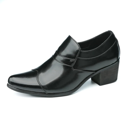 Premium leather men shoes slip on loafers European brand business casual wedding party plaid design height increasing