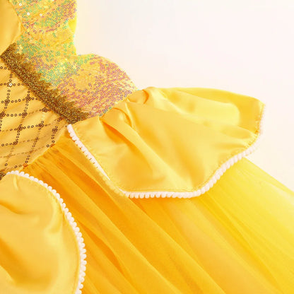 Vestidos de Princesa Disney para Meninas Fantasia de Festa da Bela Roupa de Flores para Crianças de Halloween Aniversário Fantasia da Bela e a Fera