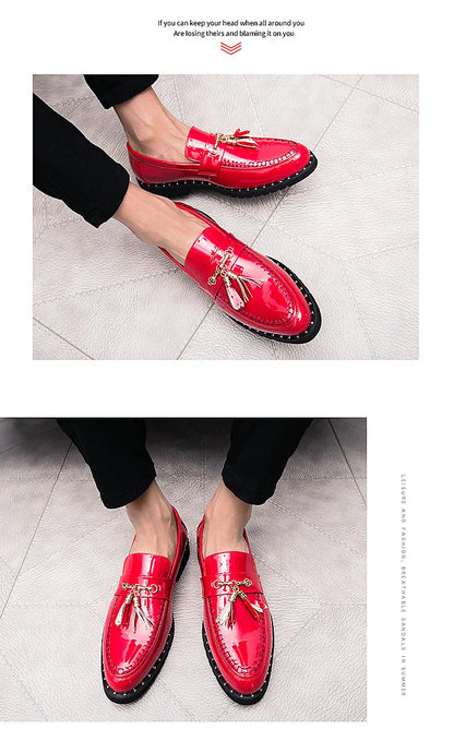 Luxury Red Patent Men Formal Shoes Leather Designer Tassels Mens Oxford Shose Fashion Wedding Men Dress Shoes sapato social