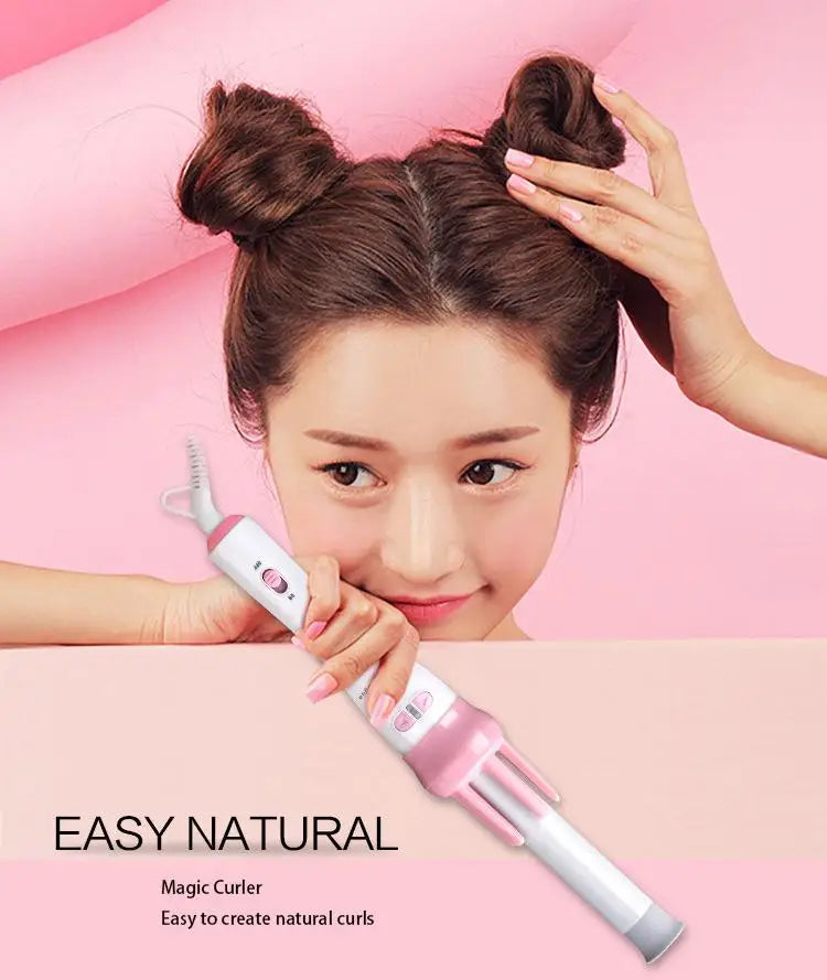 28mm magic curler set pink automatic curler lazy curler with free hair clip comb (VAV-022B authentic)