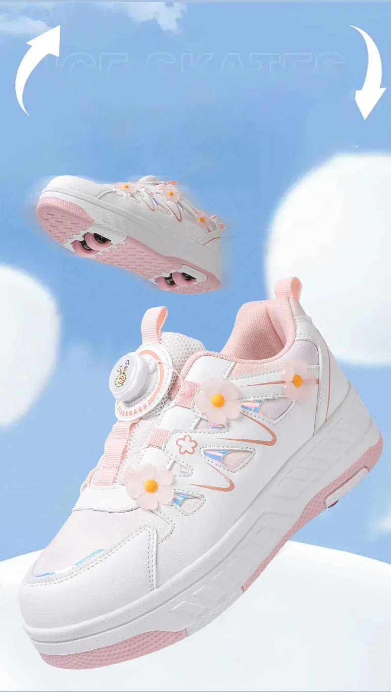 HeelysChildren's small flower decorated four-wheel roller skating sports shoe breathable roller skating girls shoes holidaygifts