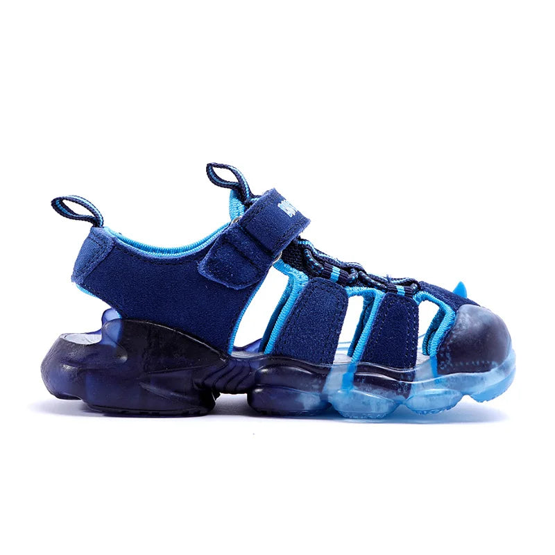 LED Children Sandals Summer Boys Girls Genuine Leather Luminous Sole Light Up 2023 Kids Outdoor Casual Beach Shoes