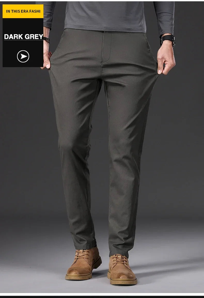 97% Cotton Classic Men's Casual Pants New Soft Cozy Elasticity Straight Business Trousers Fashion Branded Clothing Size 28-38