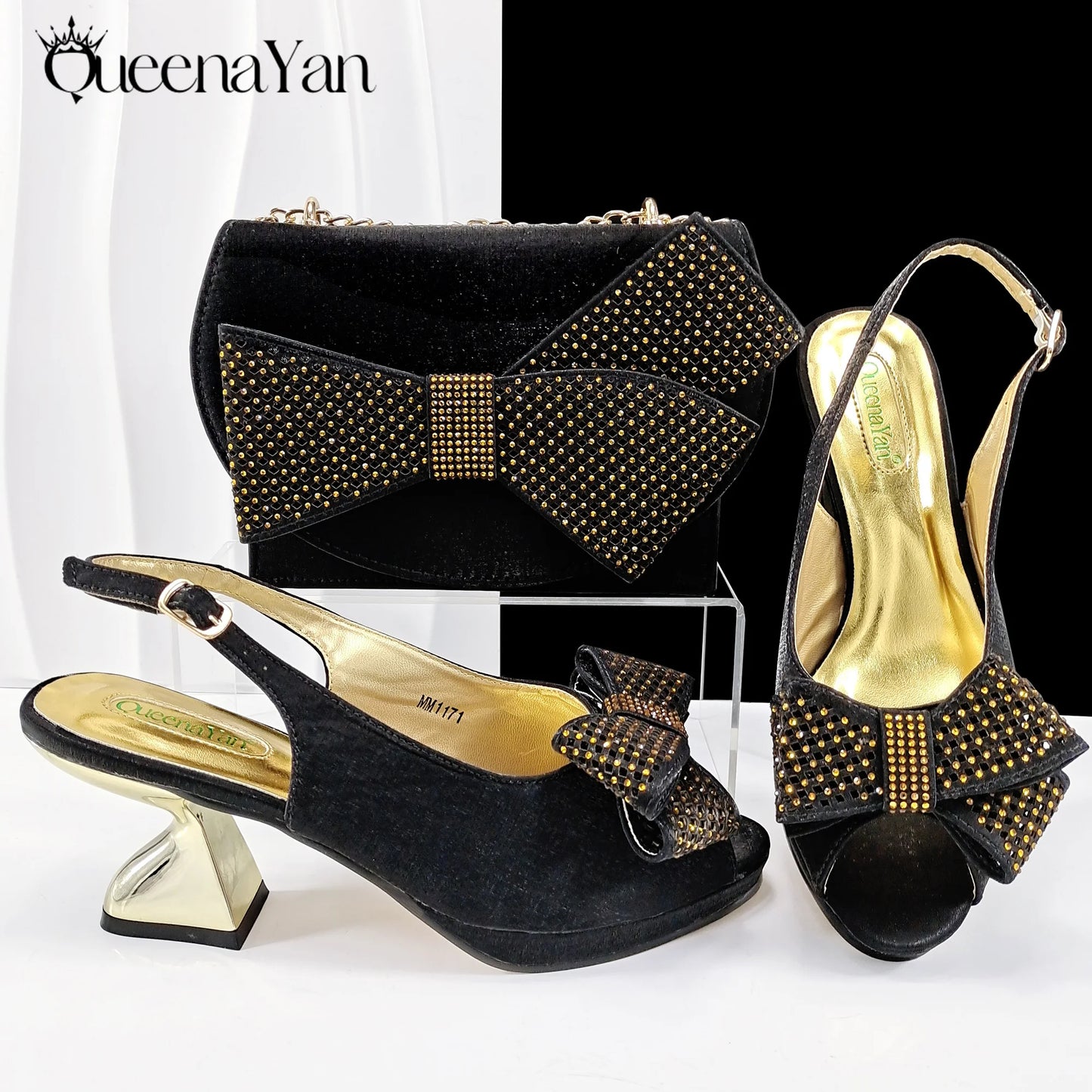 2025 New Rhinestone Design African Shoes & Bag Set in Olive  Open Toe Comfortable Women's High Heels Hot Sale on Instagram