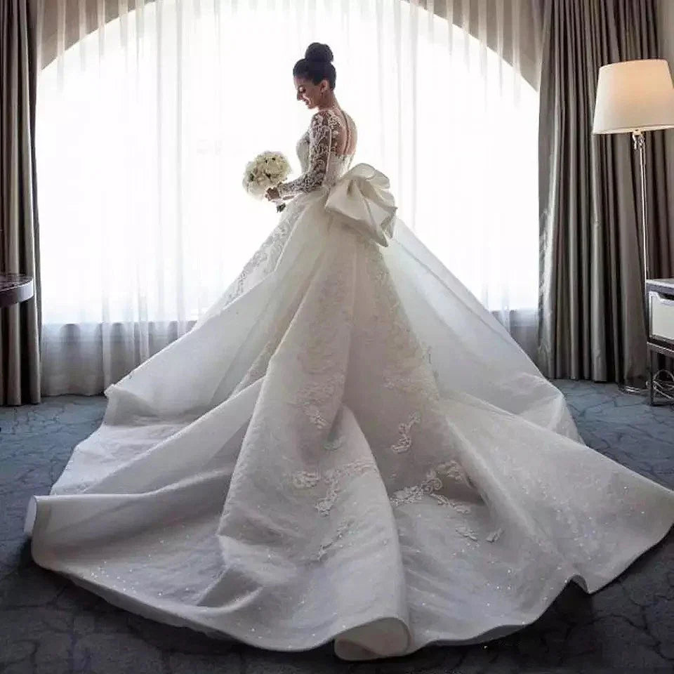 2 Pieces Luxury Mermaid Wedding Dresses Detachable Train Elegant Long Sleev White Bridal Dress Boho Robe De Mariee Sukienki