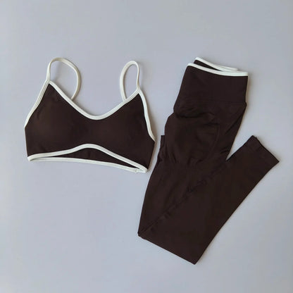 Women 2pcs Sport Sets Gym Push Up Yoga Pants Hollow Back Fitness Bras Workout High Waist Leggings Seamless Tights  Gym Set Suit