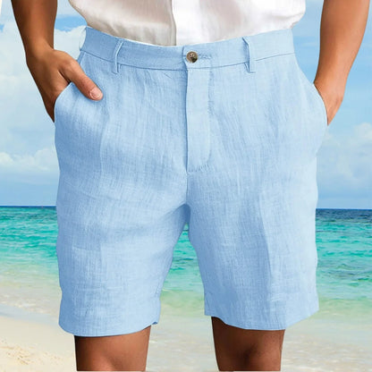 2025 Summer Cotton Linen Shorts for Men Solid Casual Button Pocket Beach Shorts Men's Comfortable Simple Vacation Leiture Pants