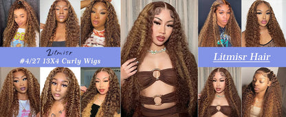 250% Highlight Deep Wave 13x6 Hd Lace Frontal Wig Human Hair Pre Plucked 30 40 Inch Brown Ombre Curly Water Wave human hair wigs