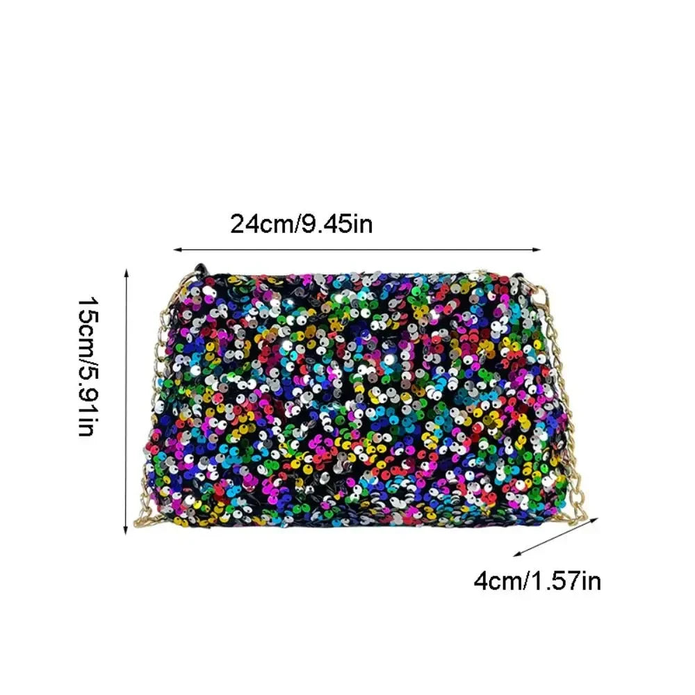 Solid Color Sequins Crossbody Bag Simple Chain INS Small Square Bag Handbag Underarm Bag Evening Clutch Bag Female