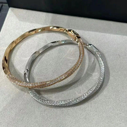 Bangle Micro Pave Moissanite Diamond Bracelet for Women 925 Sterling Silver Plated 18k Gold Eternity Twisted Bangle