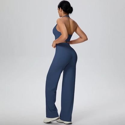 2PCS Woman Backless Hanging Neck Bra and Pants Yoga Set Summer Breathable Gym Sports Running Workout Top Hot Sales Yoga Set