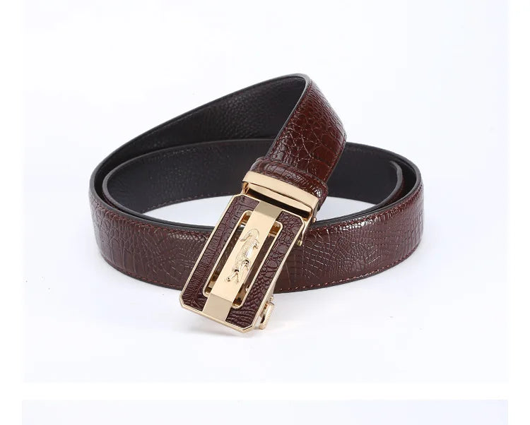 Men's Belt Fashion Crocodile Pattern Belt Alloy Automatic Buckle Strap Casual Business Style Jeans Belt