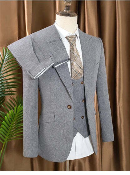 high quality men suits 3 piece set elegant slim fit formal office and leisure banquet groomsman set groom's suit