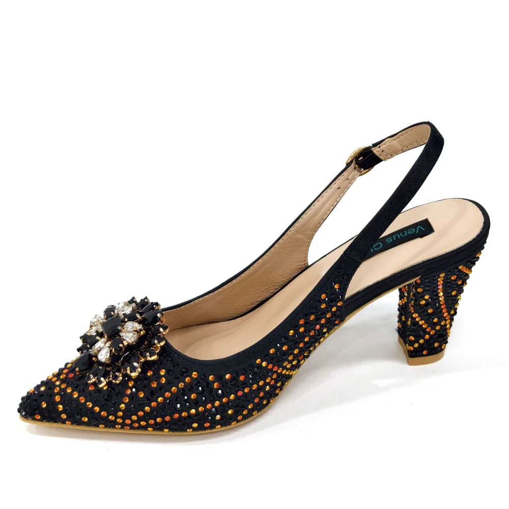 INS Style Green Party Shoe and Bag Set in Women Pointed-Toe Rhinestone High Heels Elegant African Ladies Shoes