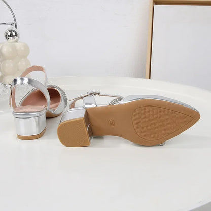 Girls' High Heels Sandals Fashion Rhinestone Pointed Toe Children's Princess Shoes Rubber Soles Non Slip Casual Sandals
