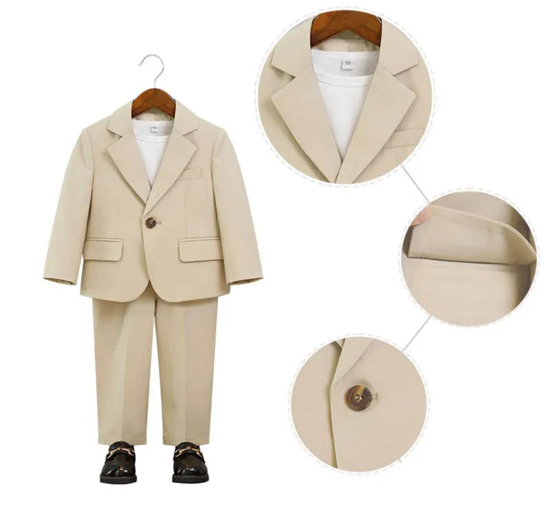 Boys Summer Khaki Pink Photography Suit Gentleman Kids Breathable Jacket Pants Ceremony Costume Children Silm Fit Wedding Dress