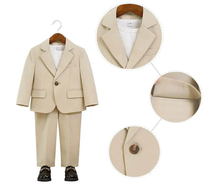 Boys Summer Khaki Pink Photography Suit Gentleman Kids Breathable Jacket Pants Ceremony Costume Children Silm Fit Wedding Dress