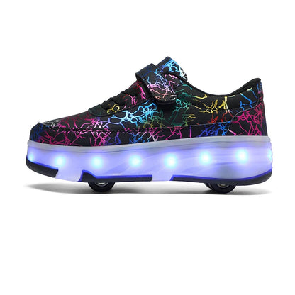 4 Wheel Dual-Use Roller Skates with Detachable Wheels ,Sneakers with LED Boys Girls Shoes with Wheels,Speed Skate Sizes 29-42