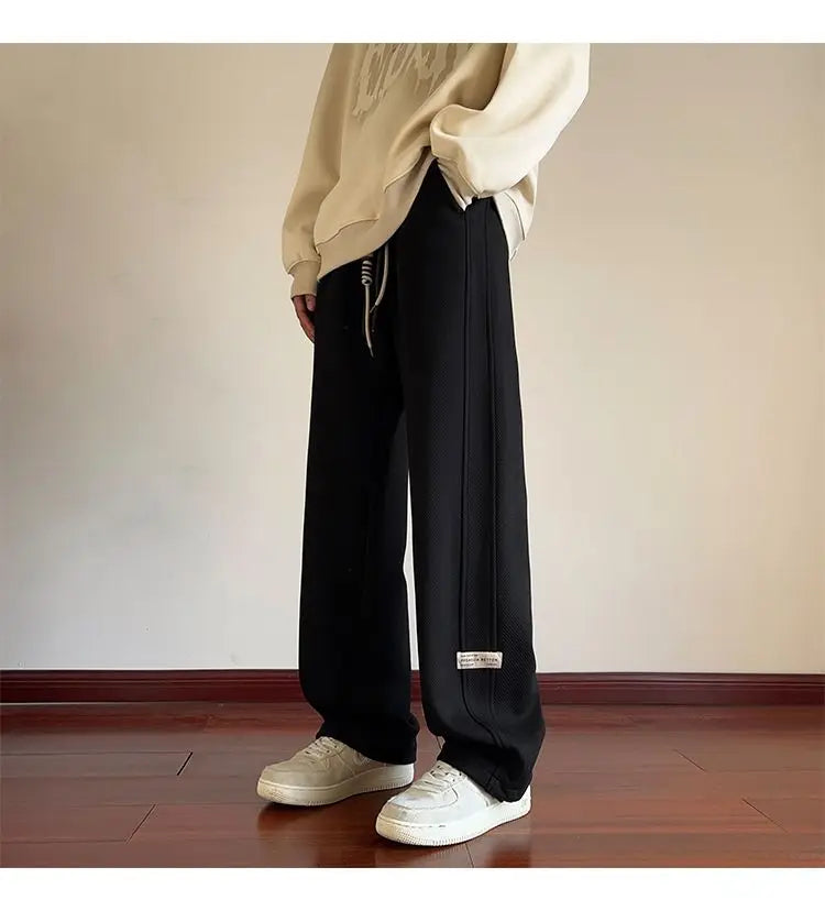 High-street cool pineapple plaid straight-leg wide-leg pants for men, casual outdoor party loose floor-length pants