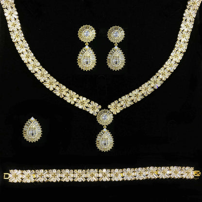 Luxury Wedding Indian Bridal Jewelry Sets Women Snowflakes Cubic Zirconia 4 pcs Necklace Earrings for Women
