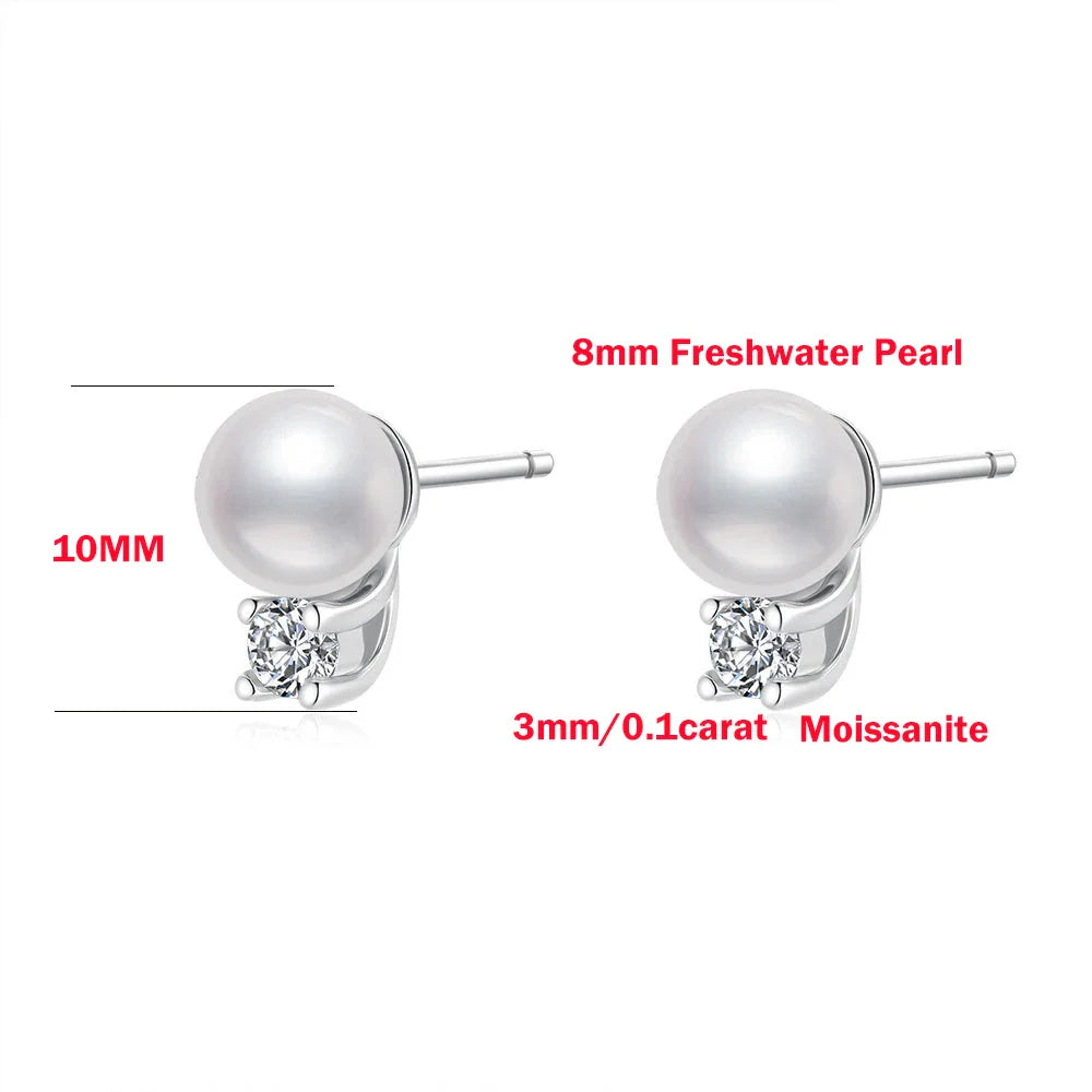 with Certificate 3mm Moissanite Diamond Stud Earrings with Pearl 925  Silver Plated 18k Gold Ear Studs for Women Fine Jewelry