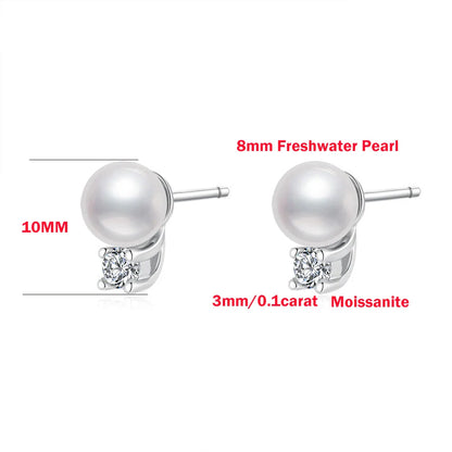 with Certificate 3mm Moissanite Diamond Stud Earrings with Pearl 925  Silver Plated 18k Gold Ear Studs for Women Fine Jewelry