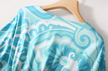 Fashion 2024 Spring Summer New Style Bohemia Casual Dresses O-Neck Batwing Sleeve Striped Printed Irregularity Loose Dress