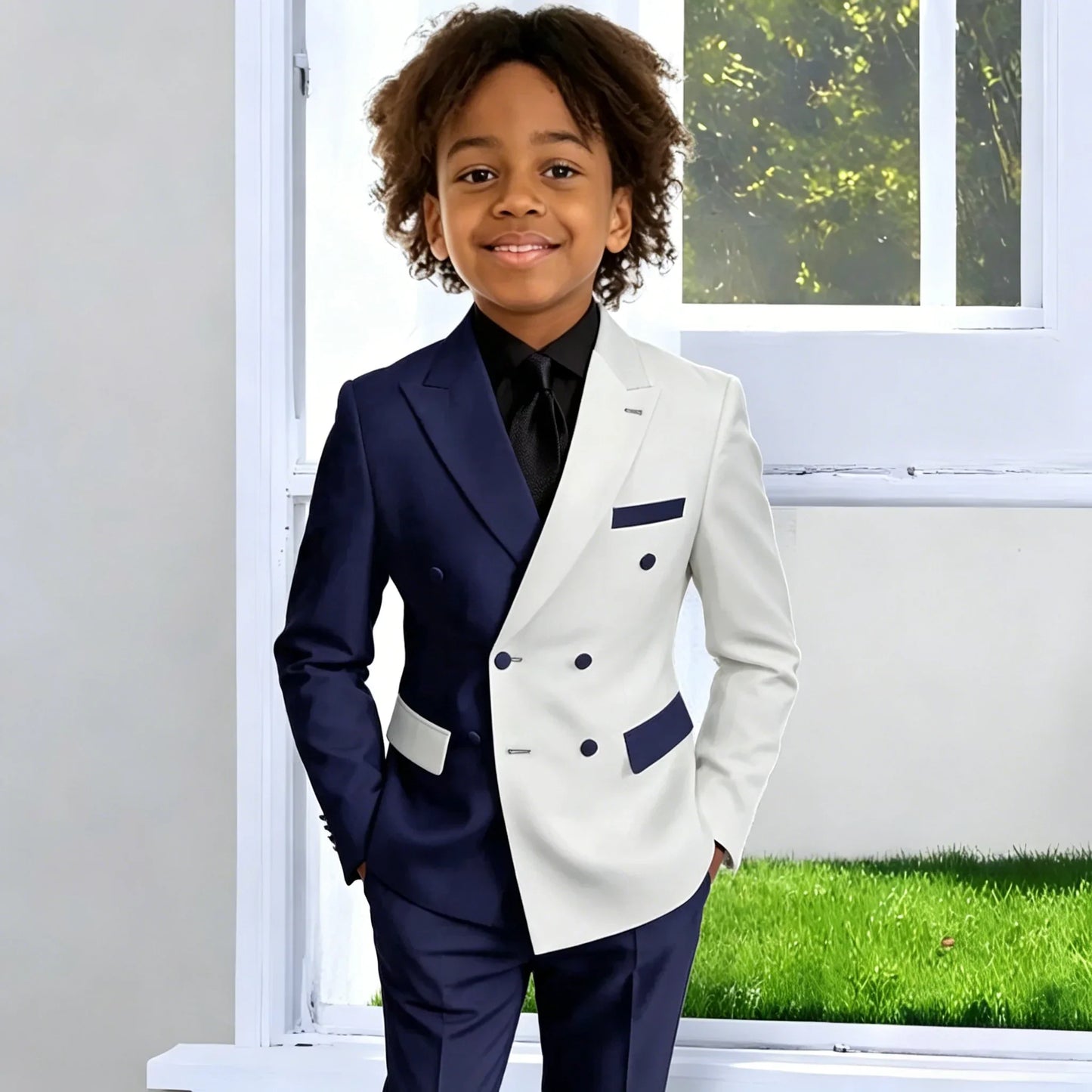 Boys Suit Fashion Wedding Tuxedo 2-piece Set Peaked Lapel Jacket Double Breasted Blazer Pants for Party Prom Kid Outfits Set