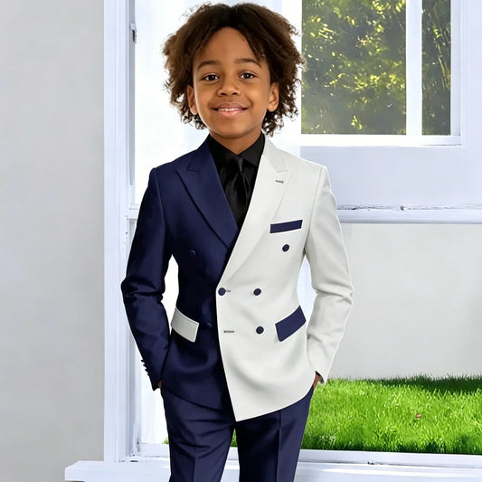 Boys Suit Fashion Wedding Tuxedo 2-piece Set Peaked Lapel Jacket Double Breasted Blazer Pants for Party Prom Kid Outfits Set