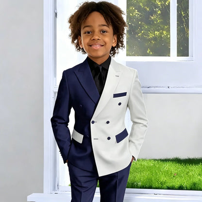 Boys Suit Fashion Wedding Tuxedo 2-piece Set Peaked Lapel Jacket Double Breasted Blazer Pants for Party Prom Kid Outfits Set
