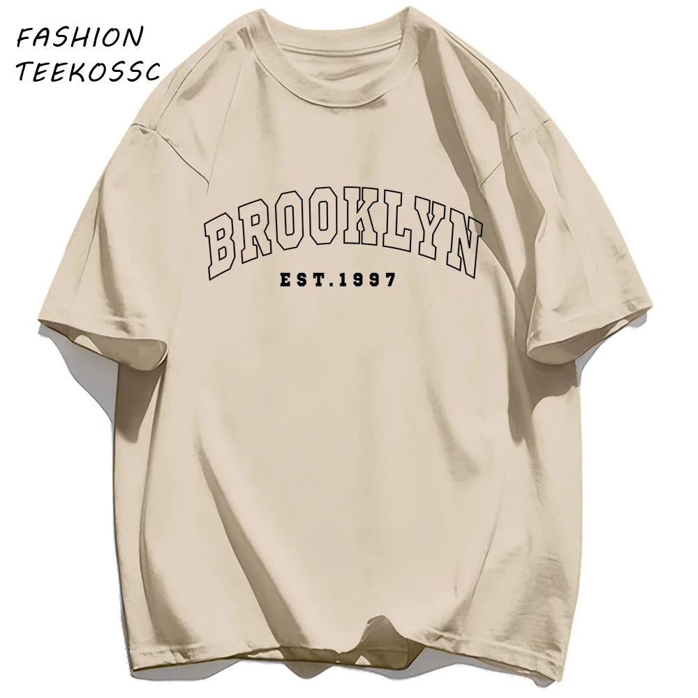 Brooklyn Est 1997 City Usa Printing Men T-Shirt Summer Casual T Shirts All-Match Crewneck Tops Oversized Soft Streetwear