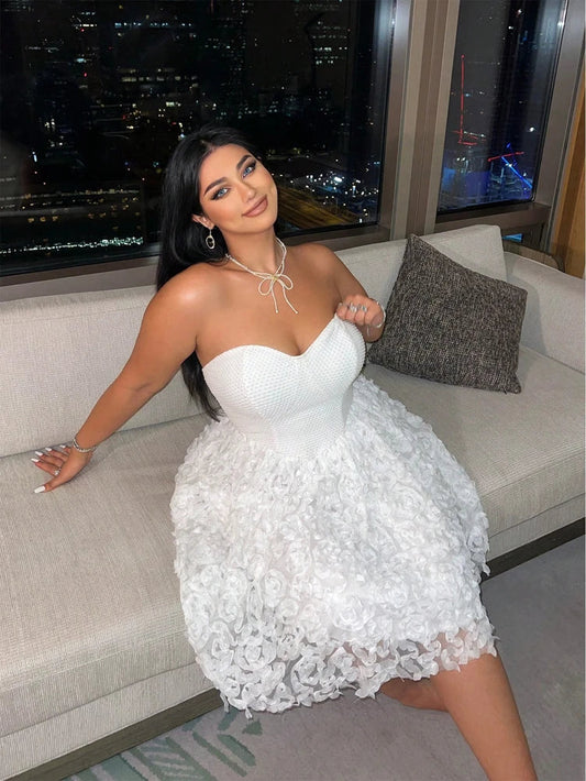 Plus Size 2025 Summer New Models Elegant Three-Dimensional Flowers Flowers Net Yarn Patchwork Corset Dress Polyester Material