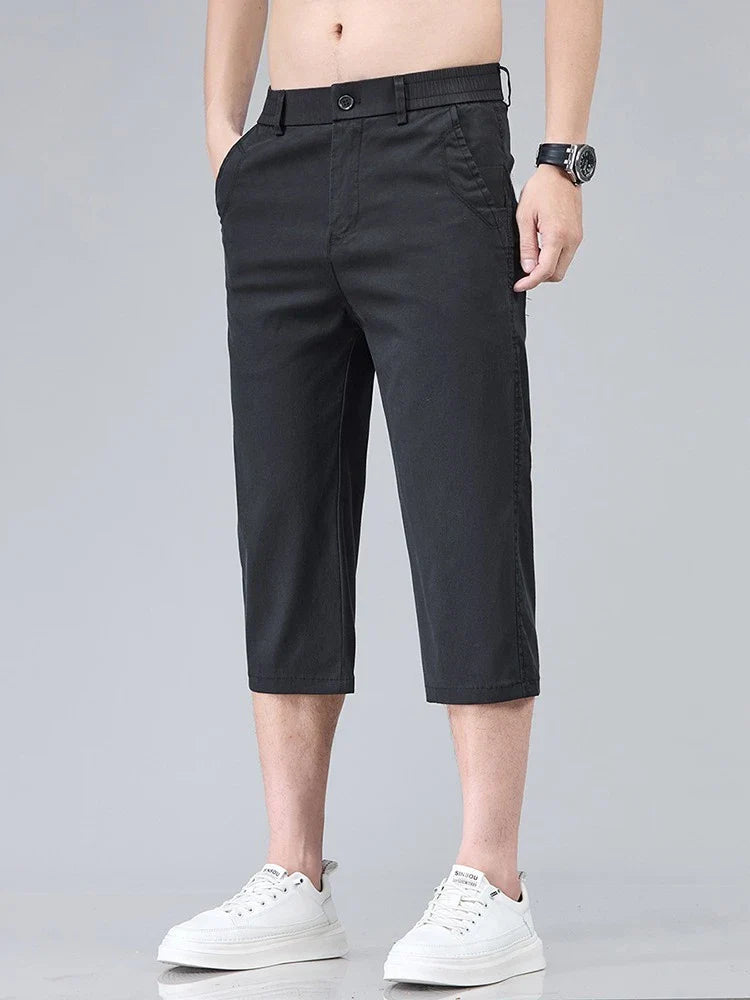 Men's Summer Lyocell Shorts Thin Breathable Comfortable Slim Korean Fashion Short Pants Elastic Waist Casual Vacation Pants