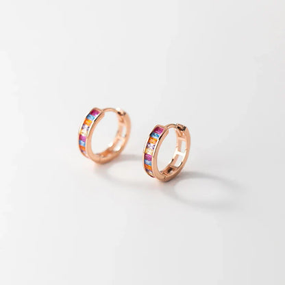 925 Sterling Silver Fashion European Colored Zircon Circle Huggies Hoop Earrings for Women Elegant Gold Wedding Jewelry
