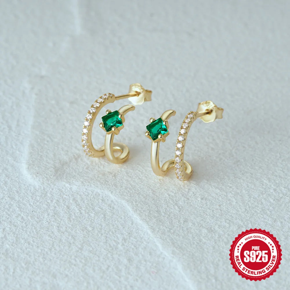 925 Sterling Silver 3PCS Zircon Double Layer Hoop Earrings For Women Minimalism Ins Earrings Fine Jewelry Party Gift