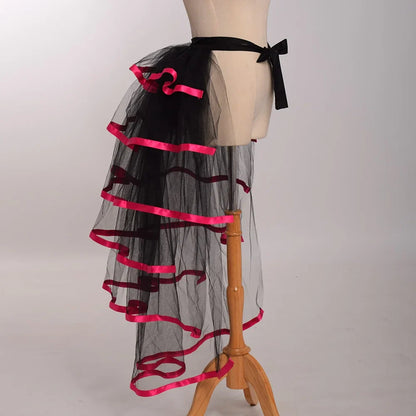 Women Punk Puffy Ruffle Tutu Bustle Skirts Sexy Steampunk Cocktail Party Tie-on Overskirt Gothic Tulle Skirt for Female