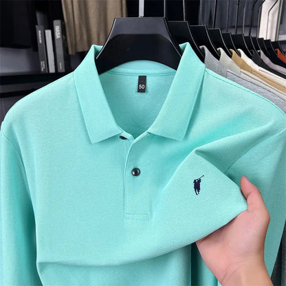 100% Pure Cotton Long Sleeved Men's Polo Shirt Hot Selling Brand Autumn Season Exquisite Pony Embroidery Breathable Top T-shirt