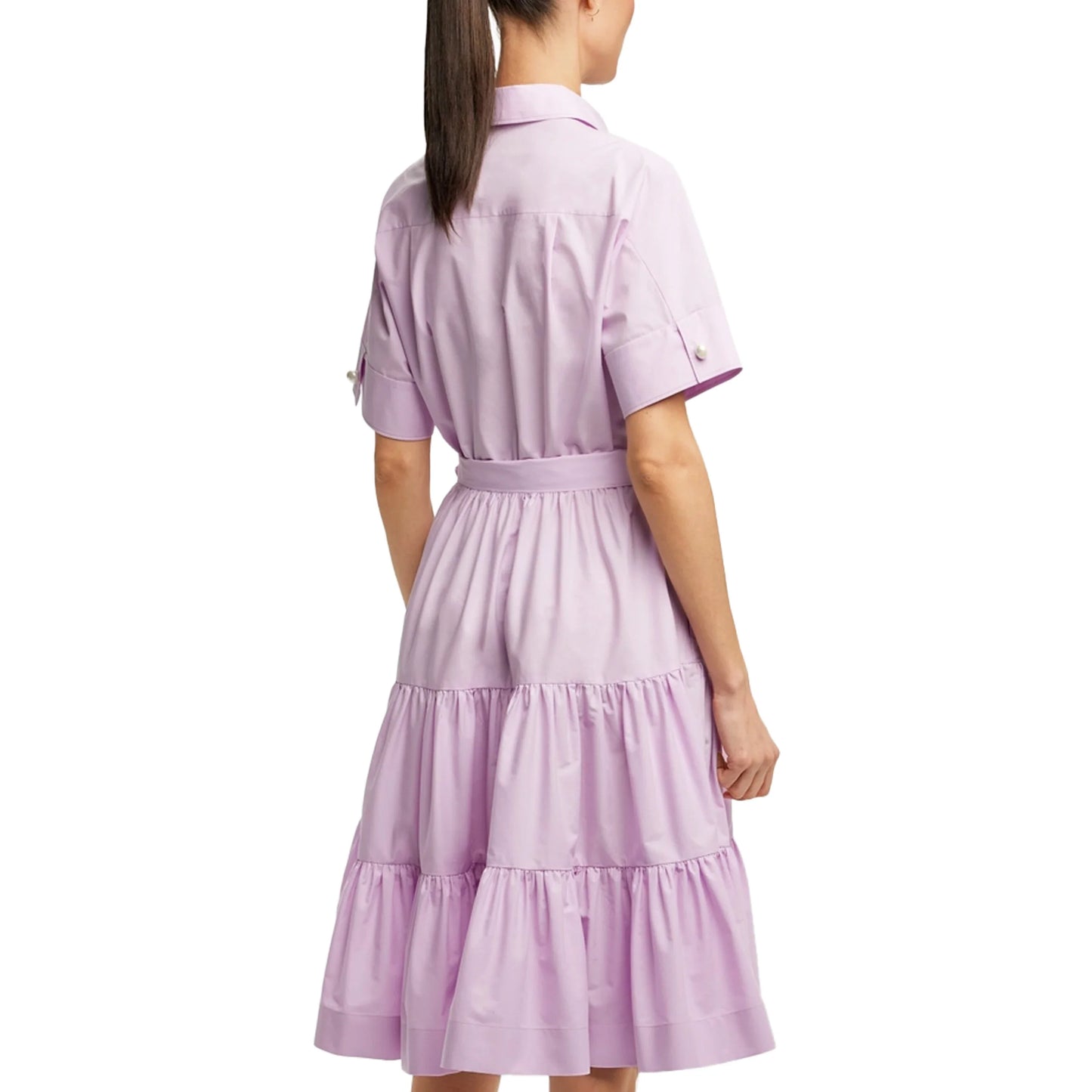 Women Dress Summer Office Lady Elegant Long Sleeve Solid Color Shirt Sundress Casual Loose Buttons Lace Up Dress