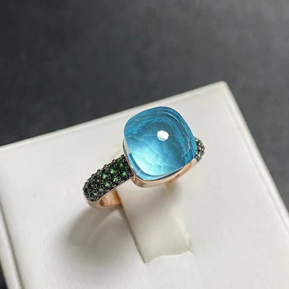 Emerald Ring for Women Green Zircon Inlay Rose Gold & Black Gun Plated 30 Colors Candy Crystal Style Jewelry Birthday Gift
