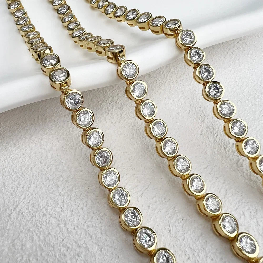 2/3mm  Certified Moissanite Tennis Bracelet for Women 925 Sterling Silver Round Bubble Bezel Setting Diamond Bracelets Bangle
