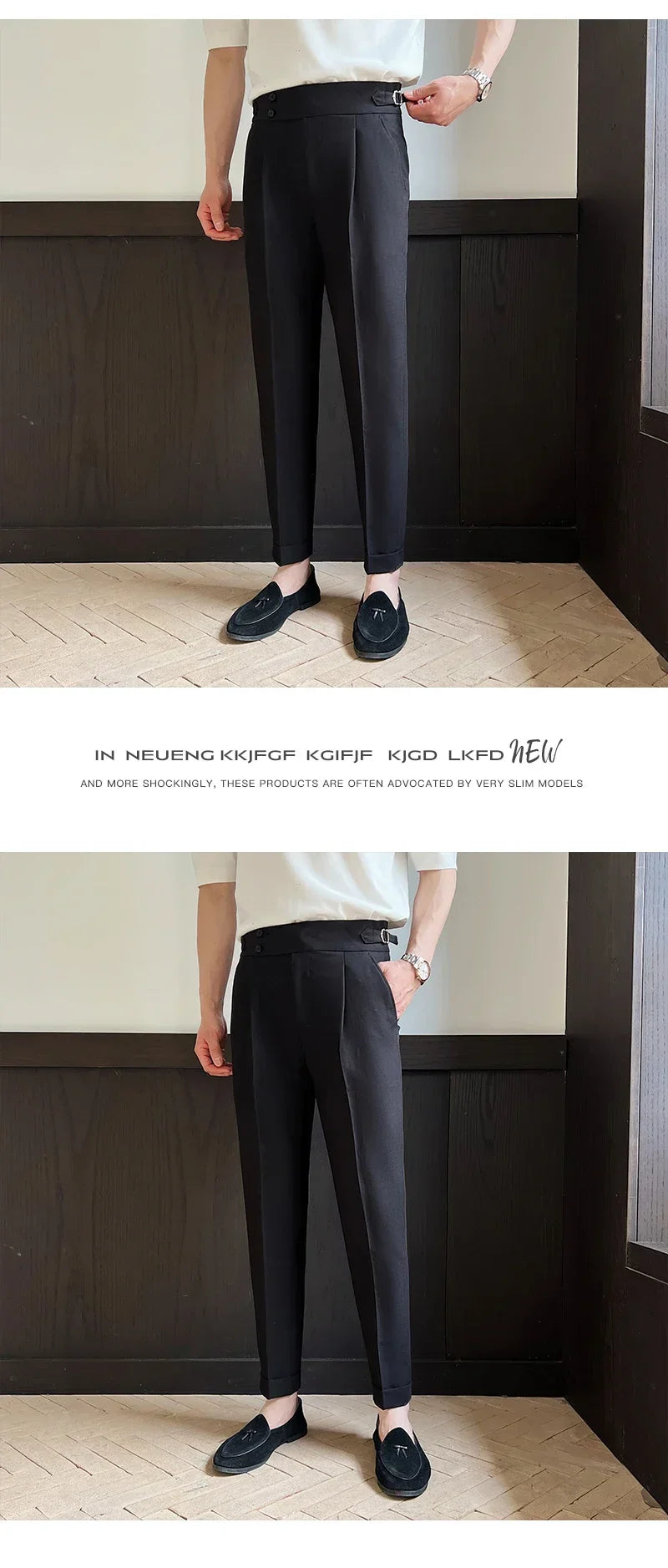 Men's Naples High-waisted Trousers, Casual Trousers Slim Small Foot Cropped Trousers.2024 Solid Color Formal Trousers.29-38