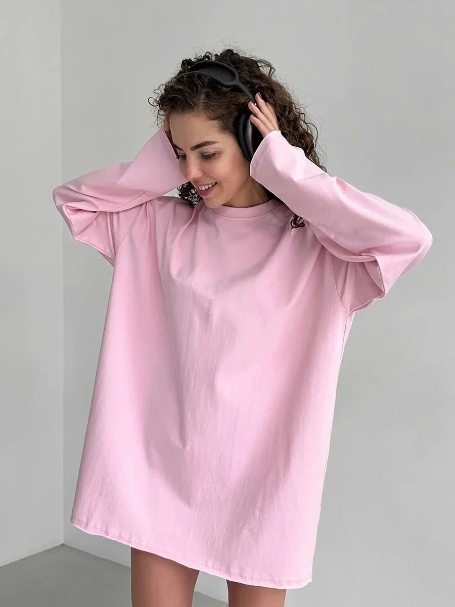 Women Summer 100% Cotton T-shirt Bottoming Spring Basic Fashionable Solid Lady Long Sleeve Loose Tops Shirts